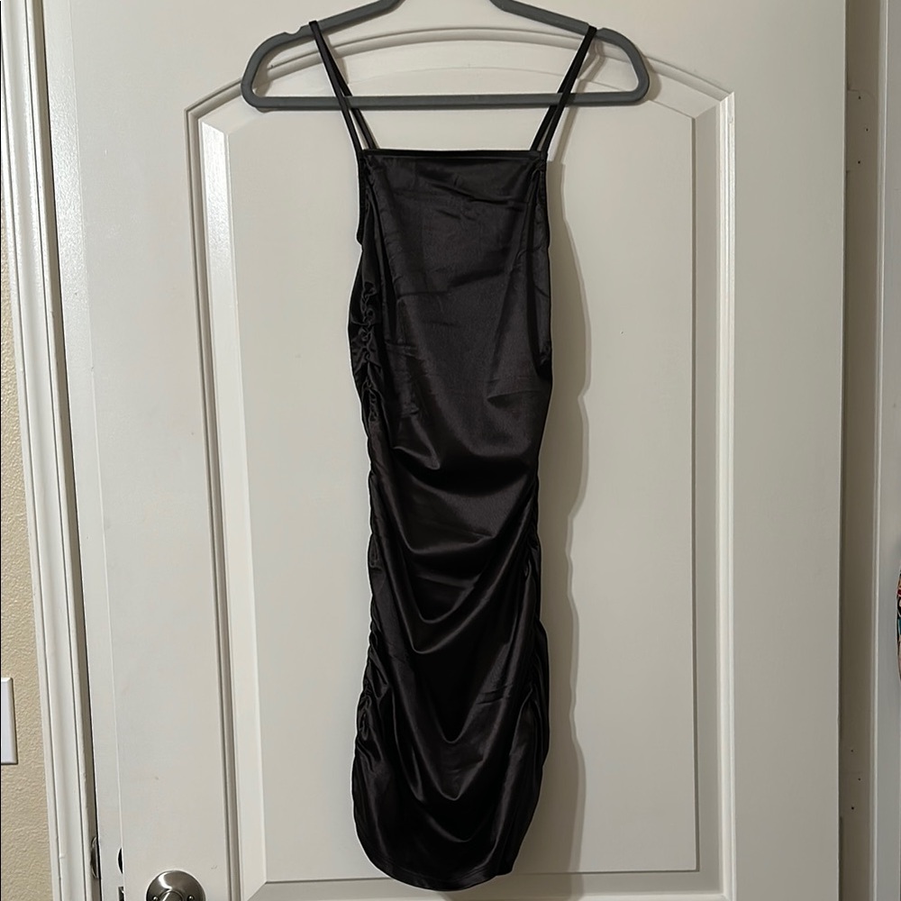 Divided Black Ruched Mini Dress